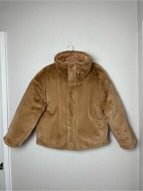 Express Tan Reversible Vegan Leather Faux Fur-Lined Jacket Size L